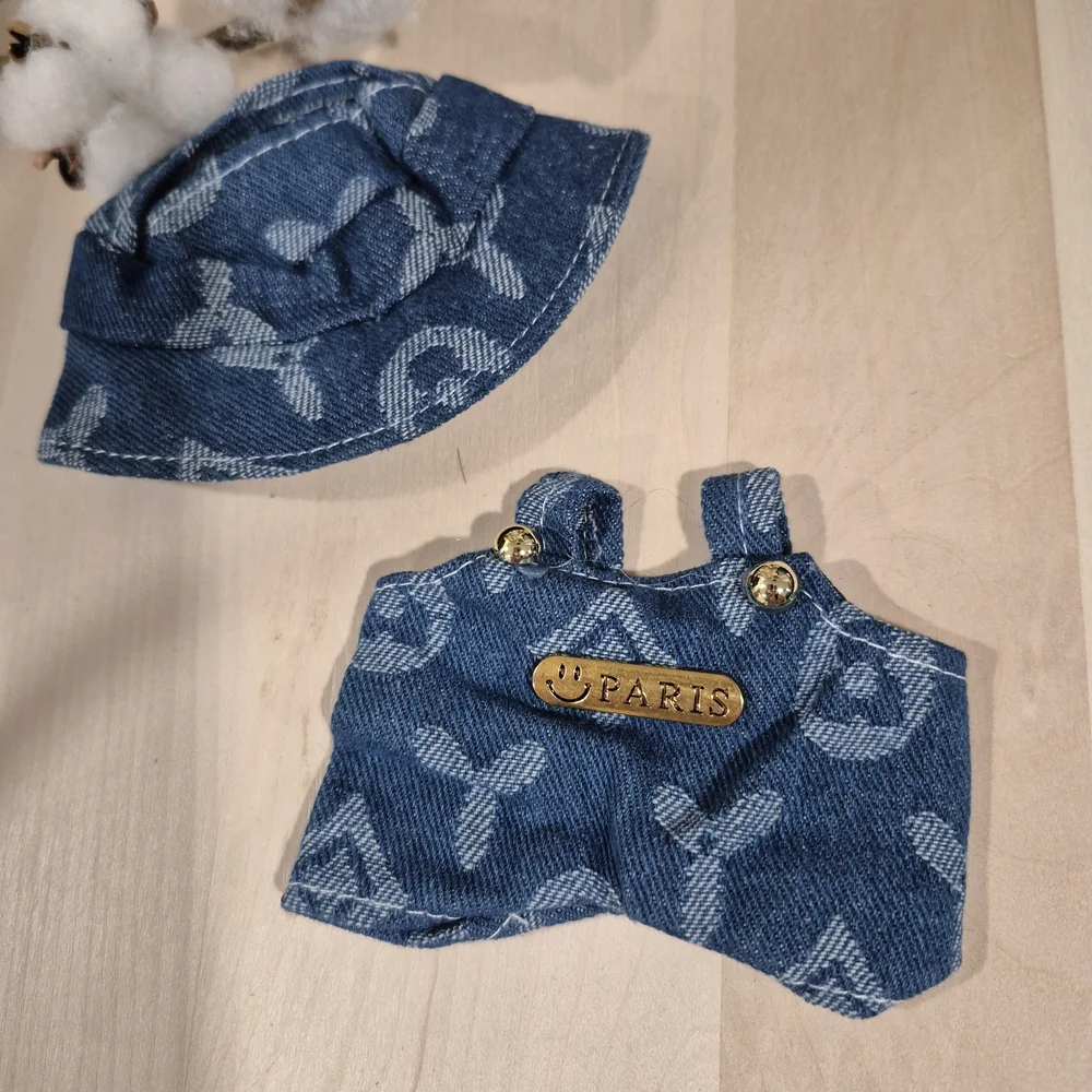 🎊🎊NEW🎊🎊 ADORABLE!! LABUBU Clover Overalls And Hat In LIGHT BLUE DENIM ONLY
